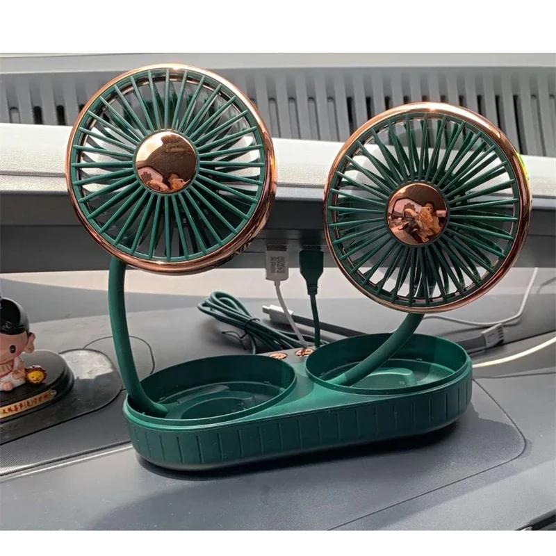 3-Step Quiet Dual USB Car Fan - 360° Swivel Air Circulator - Portable Automobile Cooling Tool for Ventilation