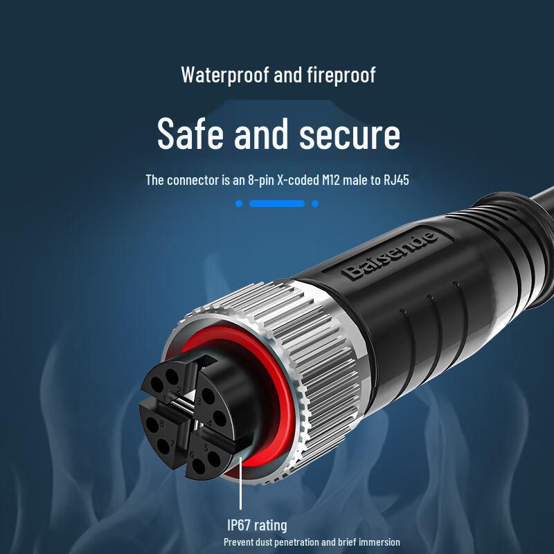 Basende Cat6A Shielded M12 to RJ45 Industrial Drag Chain Ethernet Cable