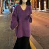 Autumn V-Neck Loose Lazy Style Faux Fur Coat Women's New Purple French Style Fashion Korean Top