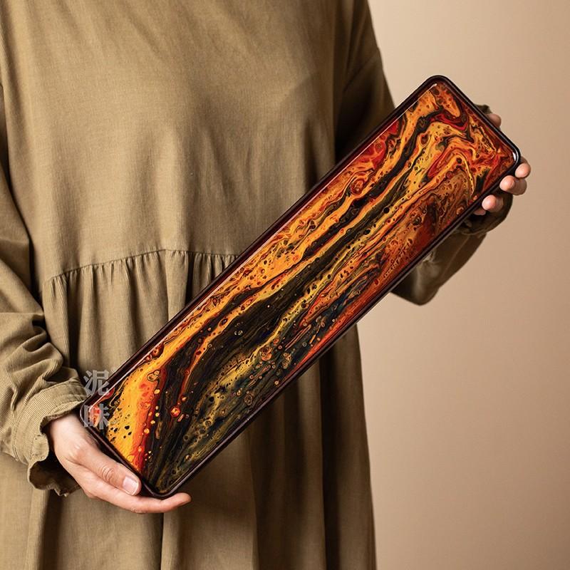 

Поднос для чая из цельного дерева из смолы, антикварный лак, бытовой поднос из сухой пены, набор для кунг-фу, поднос с принадлежностями, изолированный коврик