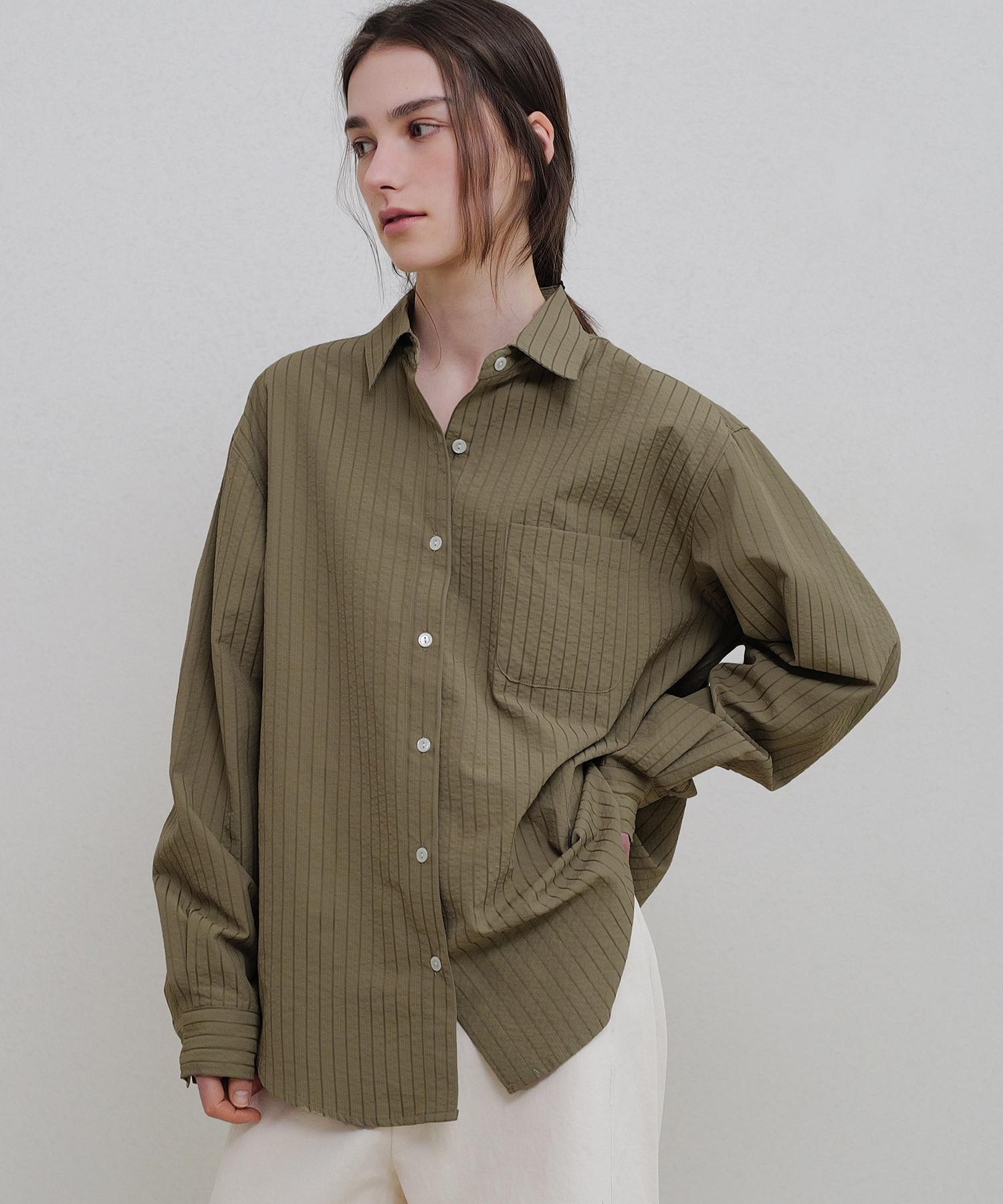 Annies Post Seersucker Shirt (Olive) Olive