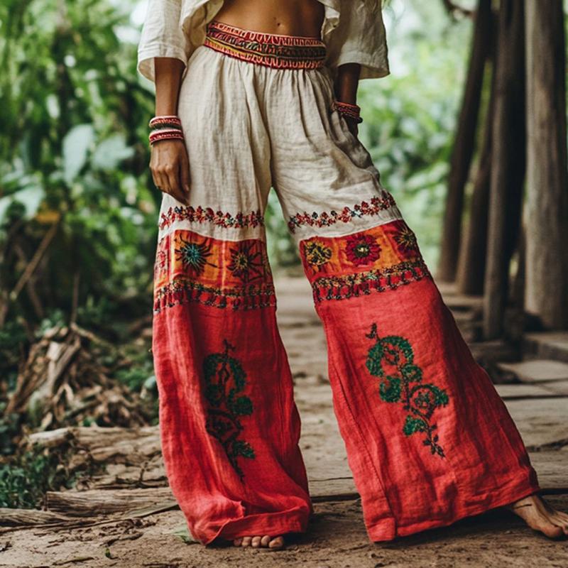 

Харадзюку Ретро Цветочный Принт Женские Брюки Мода Шнуровка Свободные Брюки Повседневные Широкие Брюки Женские Спортивные Штаны XL