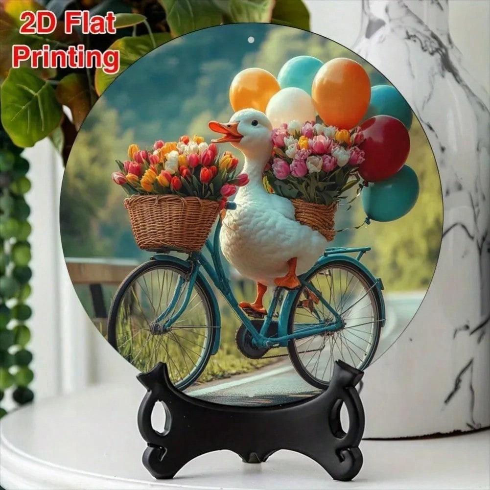 

Vintage Duck Bicycle Metal Wall Art Floral Wreath Decor Kitchen Living Room Gift 20x20 різнокольоровий