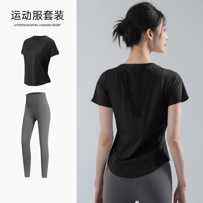 Yogazug, Damen Frühling locker und atmungsaktiv T-Shirt, lockerer und schnelltrocknender Fitnessanzug, dünner Lauf-Schweißanzug