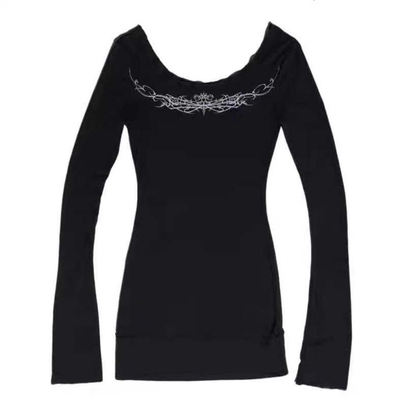 VAYLA Y2k Gothic Print T-shirt Trashy 2000s Style Long Sleeve Tops Vintage Harajuku Streetwear American Retro T-shirts