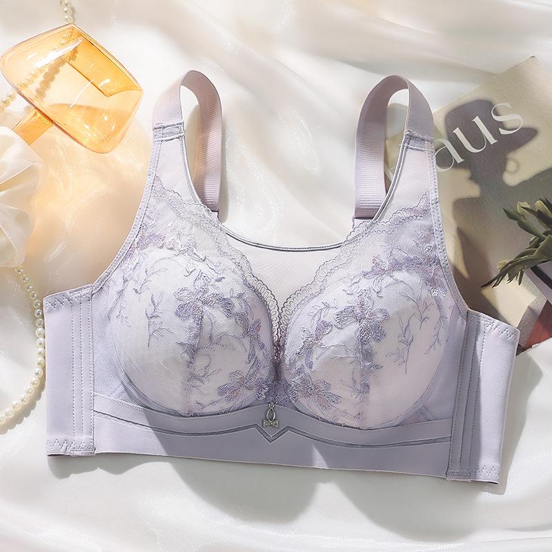 

Кружевное нижнее белье большого размера с полной чашкой, женский тонкий собирающий бюстгальтер без косточек, бюстгальтер против обвисания, регулируемый бюстгальтер 44/100D фиолетовый