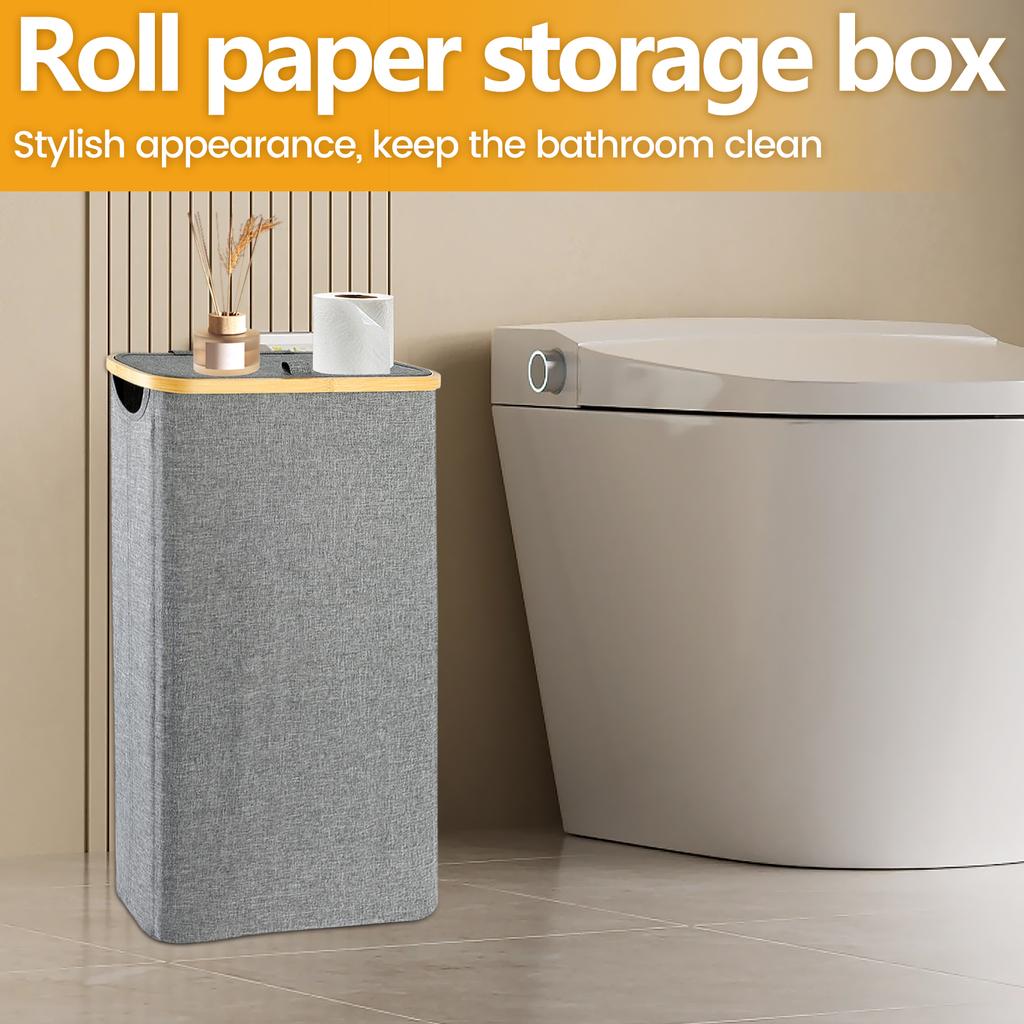 Bathroom Toilet Paper Basket Oxford Cloth with Lid Breathable Large Capacity Paper Roll Organizer Basket Dispenser
