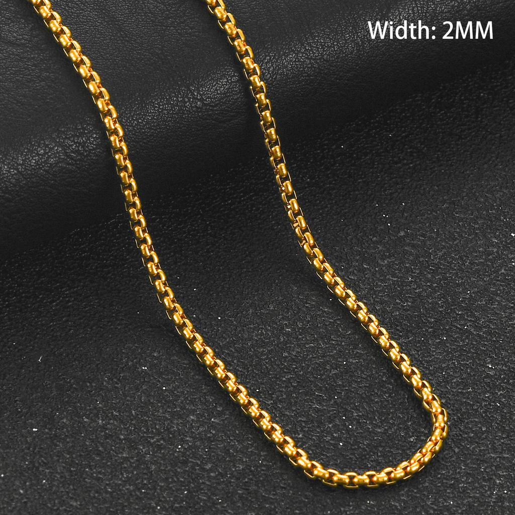 2/3/4/5mm Gold Color Plated Stainless Steel Square Box Chain Rolo Necklace Metal Jewelry for Women and Men Choker 14 - 40 Inches