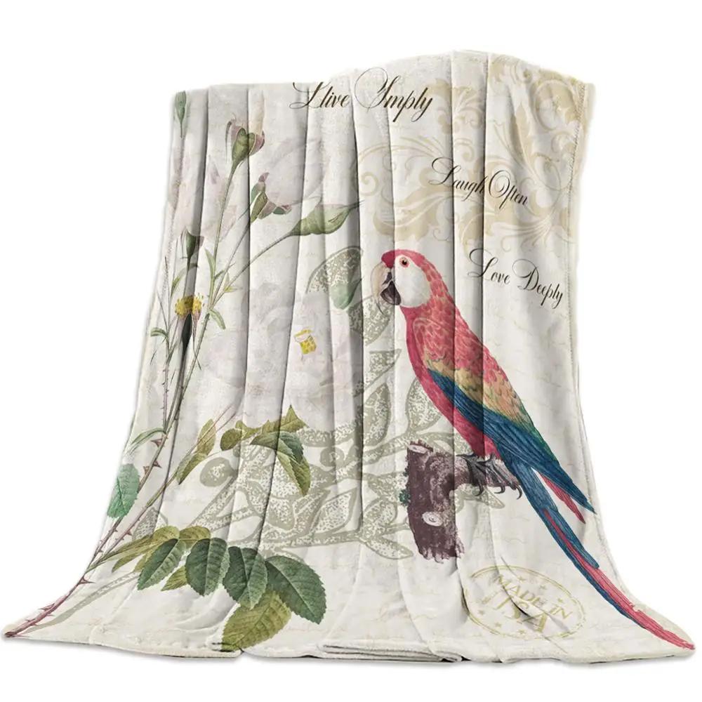 Flannel Blanket for Bed Garden Vintage Flower Bird Butterfly Throw Blanket Portable Soft Blanket Warm Sofa Bed Sheets King Size