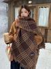 Retro Fashion Winter Women Knitted Scarf Headscarf Casual Preppy Brown Black Plaid Scarve Lady Mujer Thick Wrap Shawl Korean New