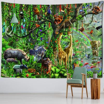 Tropical Jungle Animal Tapestry Wall Hanging Natural Scenery Simple Fresh Art Bohemian Style Hippie Children's Room Home Decor