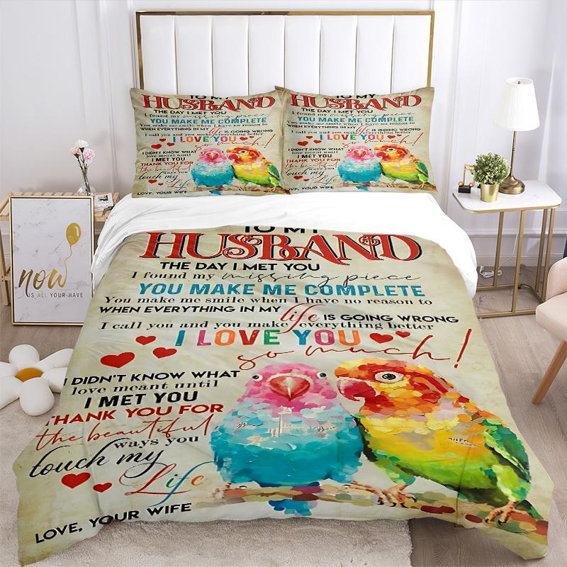 3PCs Husband Appreciation Design Cover Set, Breathable Fabric(1 Duvet Cover + 2 Pillowcases) (Without Quilt) yy250911213