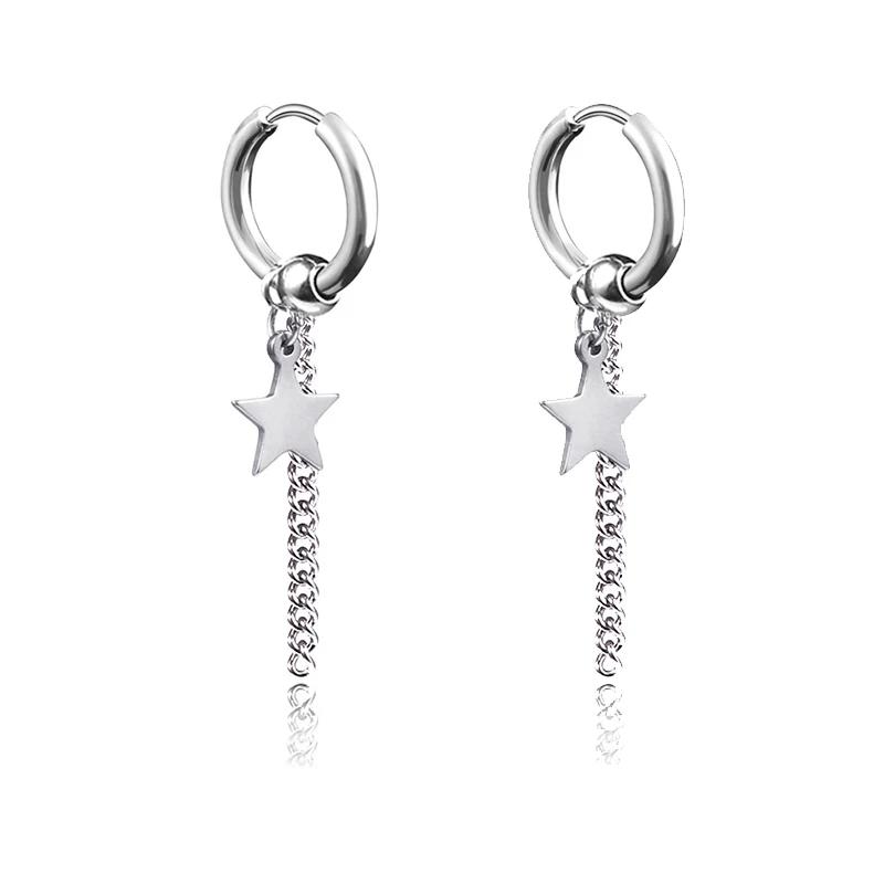 Punk Stainless Steel Chain Hoop Earrings Unisex Goth Pop Hip Hop Pendants Fashion Ear Jewelry Accessories