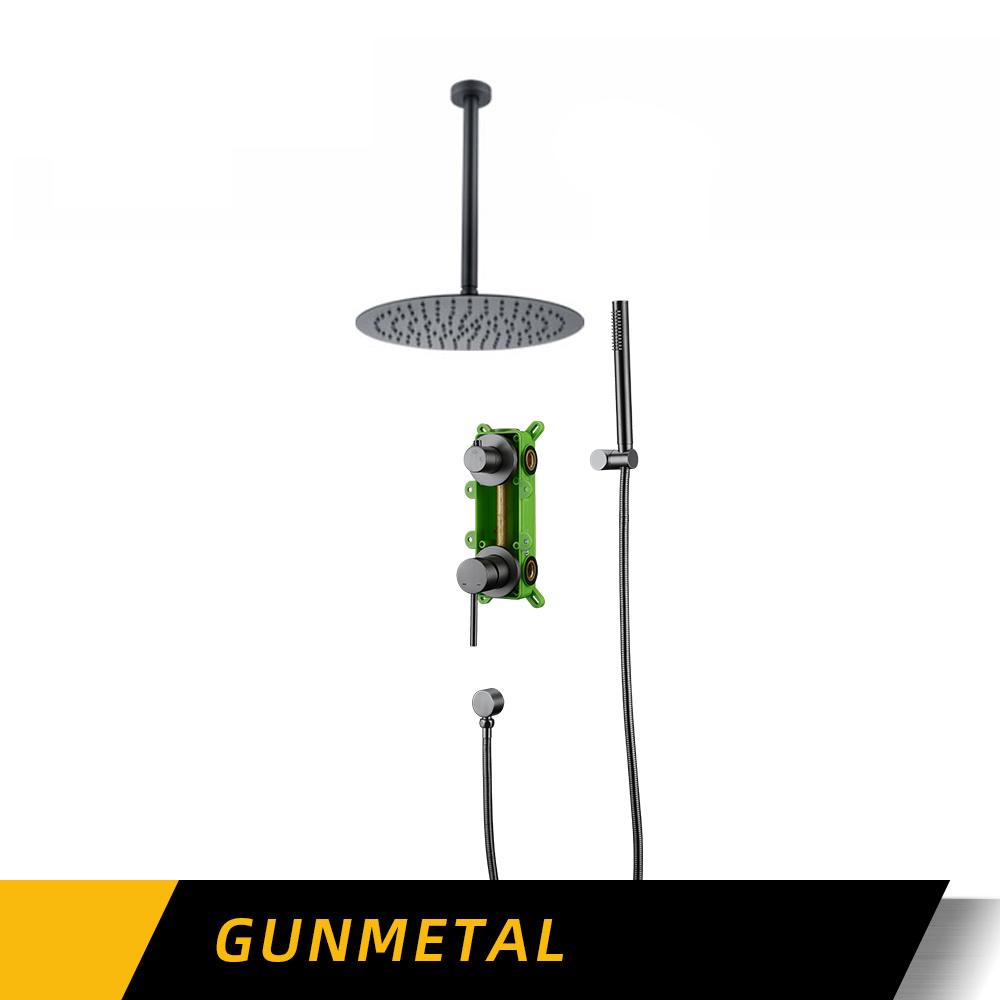 8-16 Inch Gunmetal Shower Faucet Recessed Box Ceiling Arm Wall Mounted Hot And Cold Separation Bathroom Tap Embedded Switch