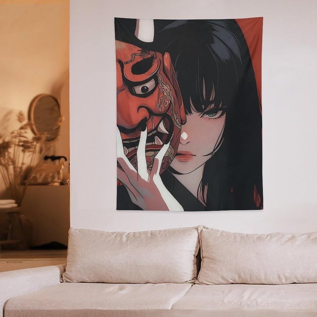 VIKAMA Aesthetic Japanese Anime Maiden Samurai Tapestry for Bedroom Living Room or Dormitory Wall Hanging Home Decor