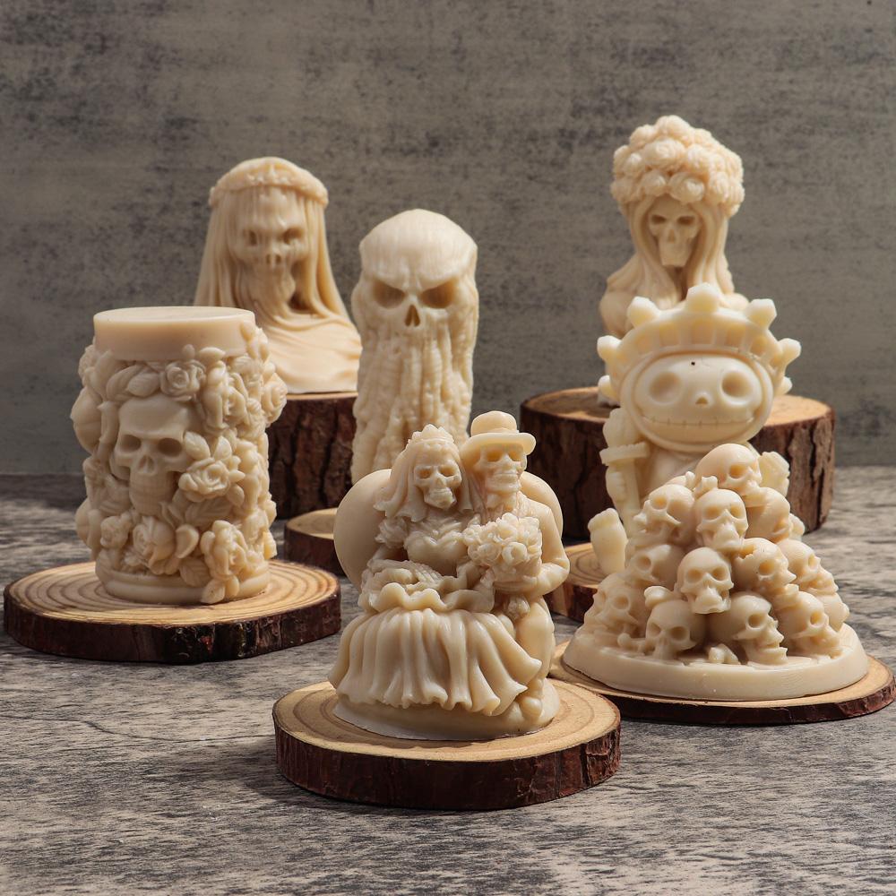 New Skull Series Silicone Candle Mold DIY Halloween Skull Sculpture Crafts Plaster Epoxy Resin Casting Tool Holiday Decor Gifts