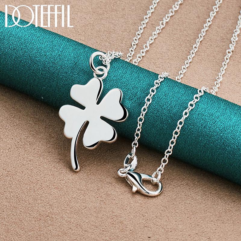 DOTEFFIL 925 Silver Four-Leaf Clover Pendant Necklace 16-30 Inch Chain For Woman Fashion Wedding Charm Jewelry