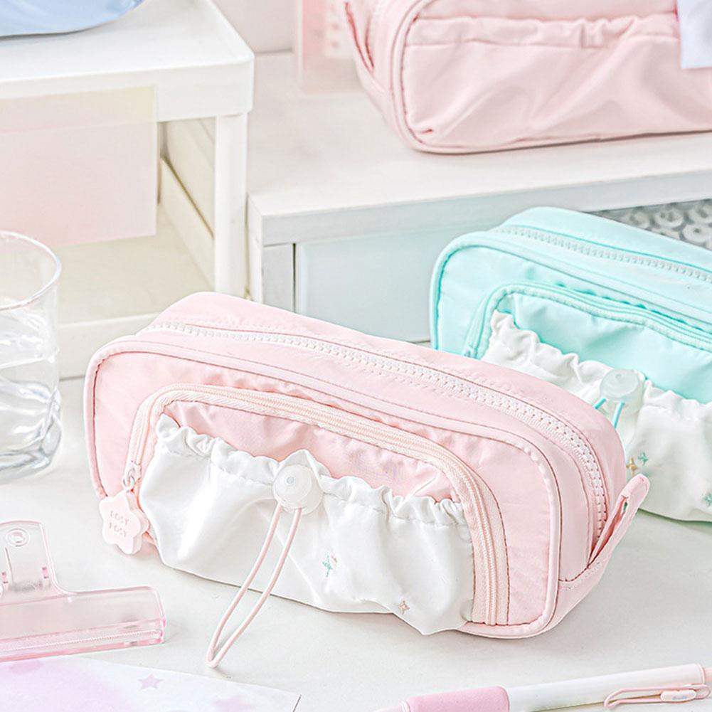 Cartoon Pencil Case,Large Capacity Drawstring Pencil Bag,Double Layer Stationery Pouch,Student Stationery Bag Pen Organiser