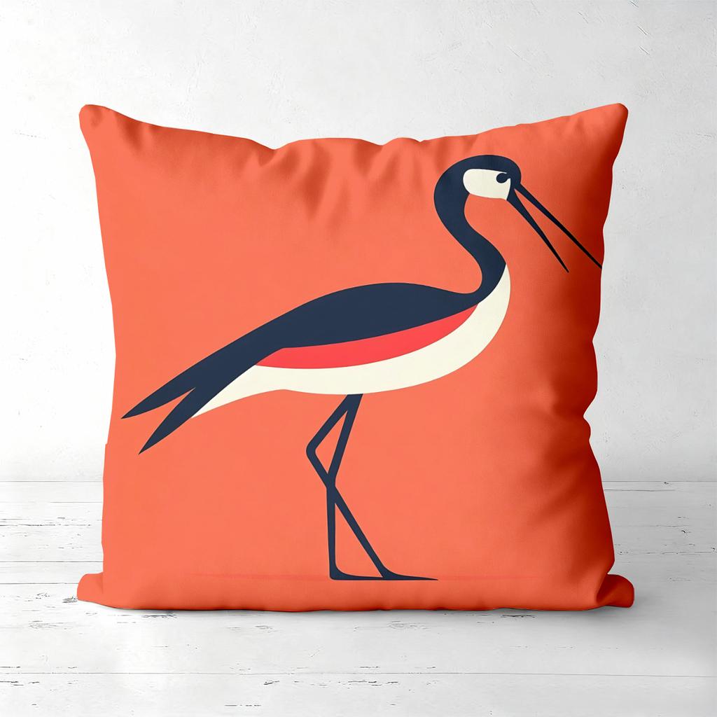 Stylish Bird Pattern Orange Cushion Covers for Home Polyester Pillowcase, Sofa Decorative Cushion Cov Headboard Pillow