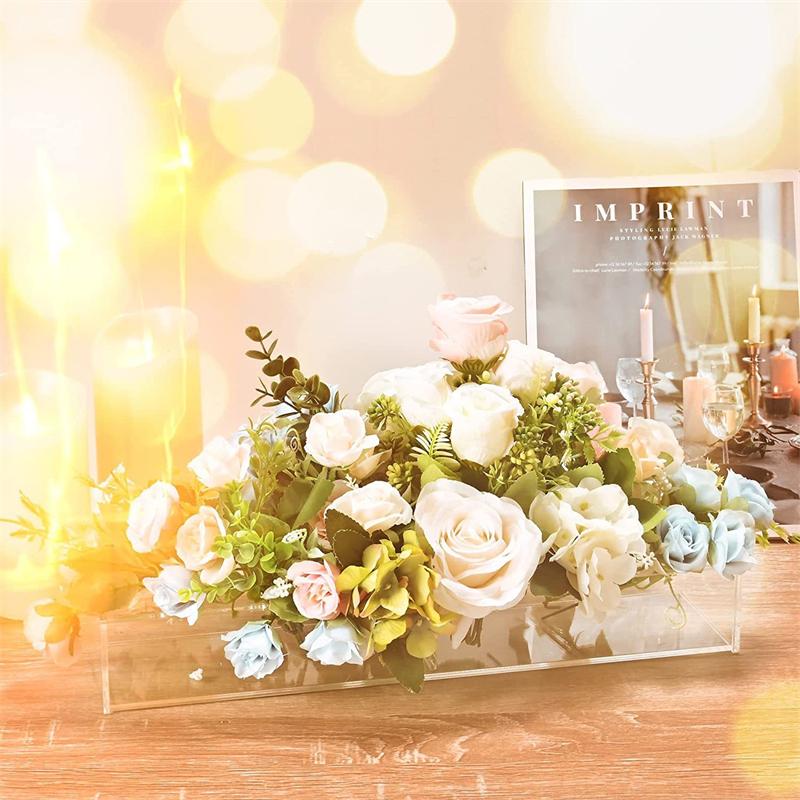 Clear Acrylic Rectangular Flower Vase For Wedding Table Centerpiece Home Decor Rose Gift Box Floral Arrangement Modern Decor
