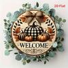 Floral Wreath Welcome Sign. 8" round aluminum plaque for garden, porch & farmhouse decor.