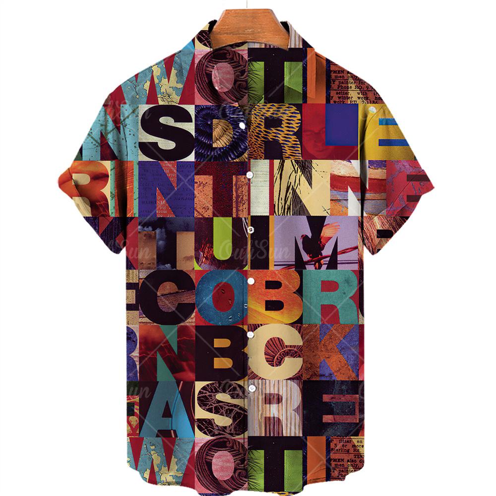 Summer 3d Graffiti Oil Painting Printed Shirt Men Fashion Streetwear Hawaiian Beach Casual Lapel Men's Short Sleeved Shirt