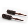 Beechwood Boar Bristle & Nylon Curling Brush - Nourishing Hairdressing Comb with Natural Wood Texture and Diagonal Pattern.