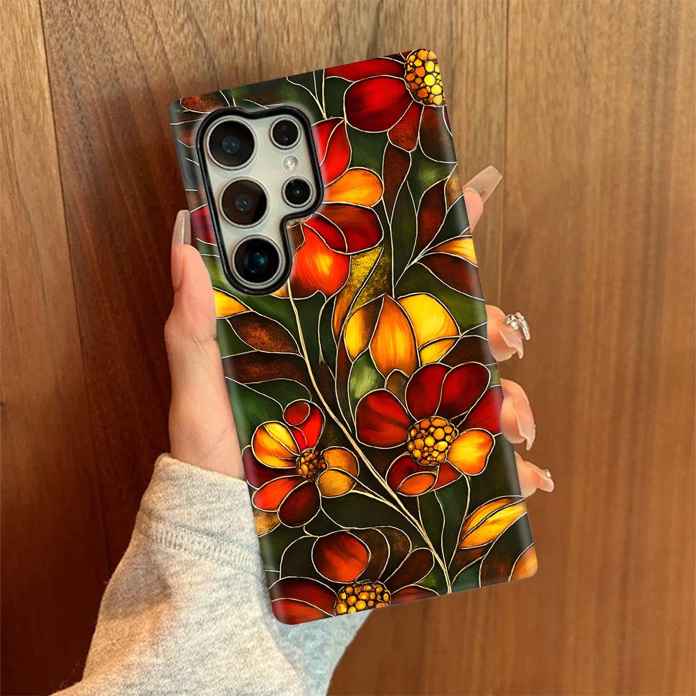 Retro color flower mobile phone case Samsung S26Ultra two-in-one film case S23 anti-drop protective case S22 premium