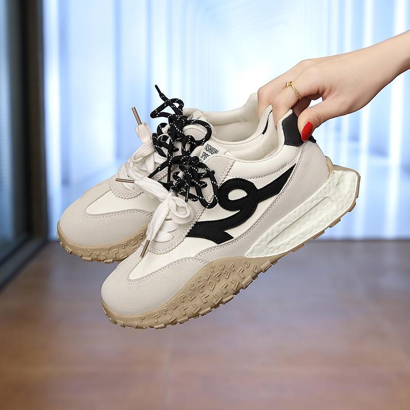 Fashion 2025 New Design Fashion Casual Shoes Lace-Up Sneakers for Women Color Blocked Round Head Design Comfortable Sport Shoes