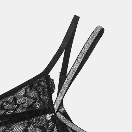 Women's Glitter Thong Sexy Floral Lace Sheer Strappy Underwear Rhinestone Strap G-String Stretch Panties