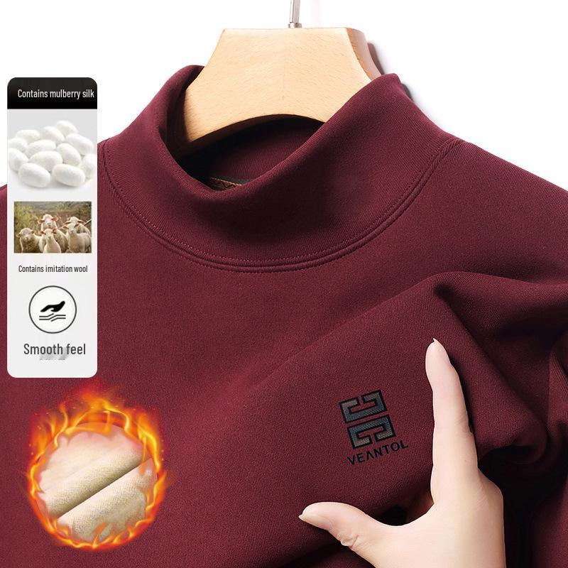 Men's Winter Fleece-Lined Casual High Collar Sweatshirt - Dad's Warm Base Layer Top