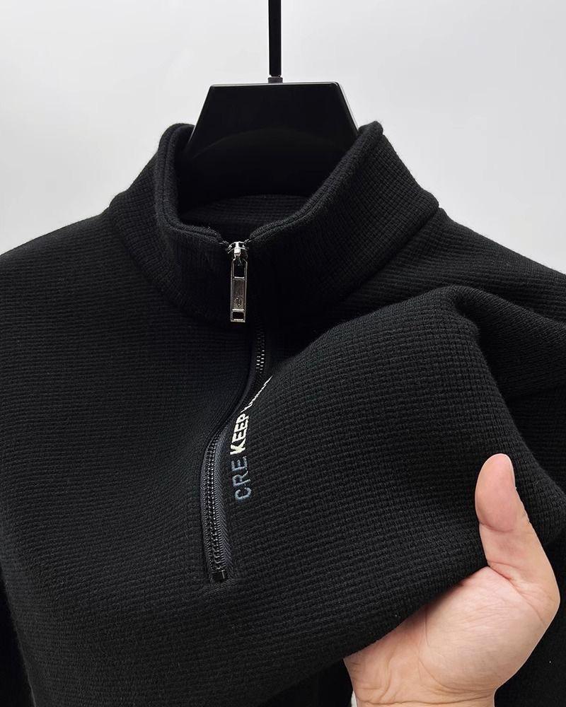 Men's Winter Fleece-Lined Half-Zip Sweatshirt: Warm, Casual Long-Sleeve Stand Collar Top
