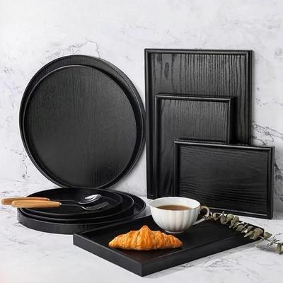 Bandeja de Sobremesa de Madeira Preta Japonesa, Bandeja de Chá Retangular, Suporte Circular para Bolo, Bandeja Fofa, Acessórios de Cozinha, Talheres de Madeira