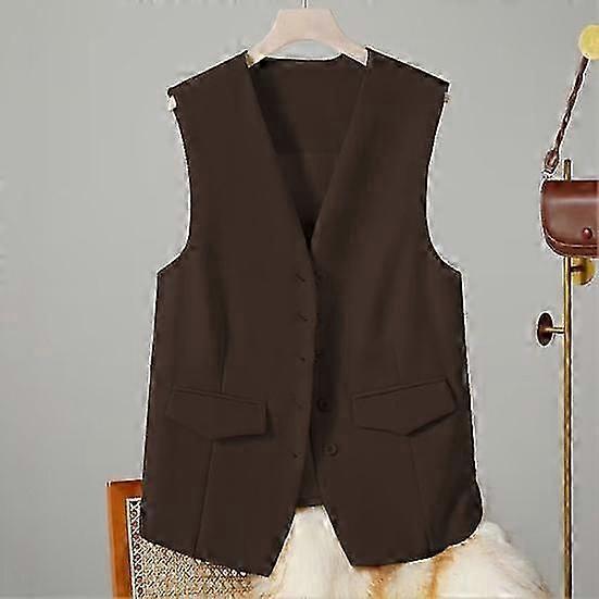 Women Suit Waistcoat Single-breasted V Neck Sleeveless Decorative Pockets Cardigan Solid Color Formal Business