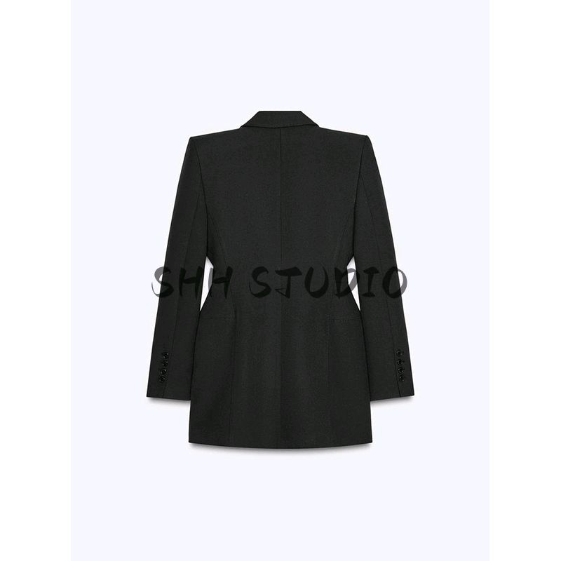 Spring New Women's Clothing Breasted Streamers Padded Shoulder Lapel Long Sleeves Double Breasted Dress Suit 2491797