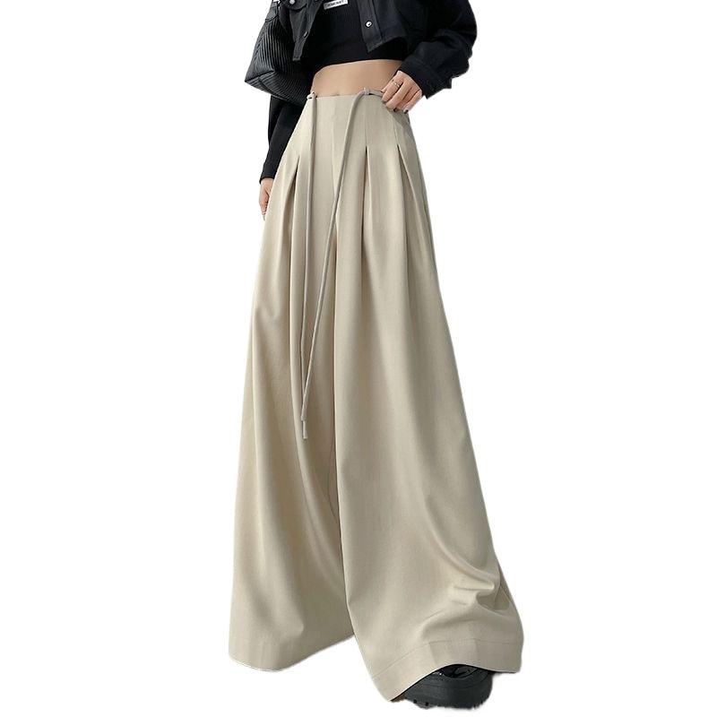 

Брюки женские на шнуровке с высокой талией, длиной до пола, весна-лето, свободные широкие брюки для женщин XS бежевый