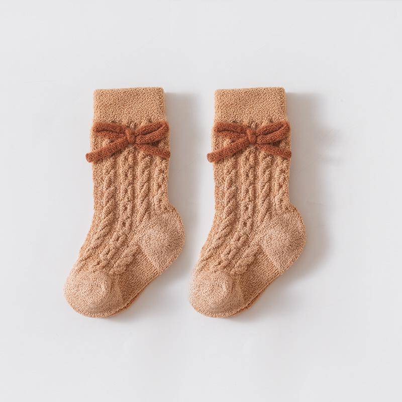Xiyu Jia Autumn/Winter Baby Mid-Calf Bowknot Knit Socks - Warm, Thick, Cable Knit for Infants and Toddlers