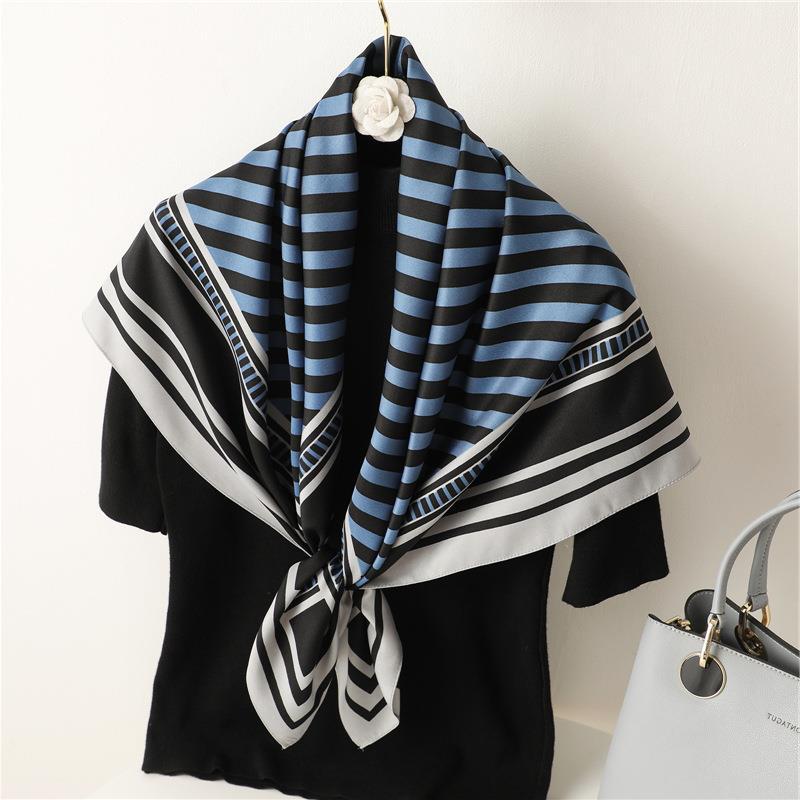 European and American style fashion simple geometric large square scarf 91cm twill silk scarf autumn and winter thin shawl striped silk scarf women