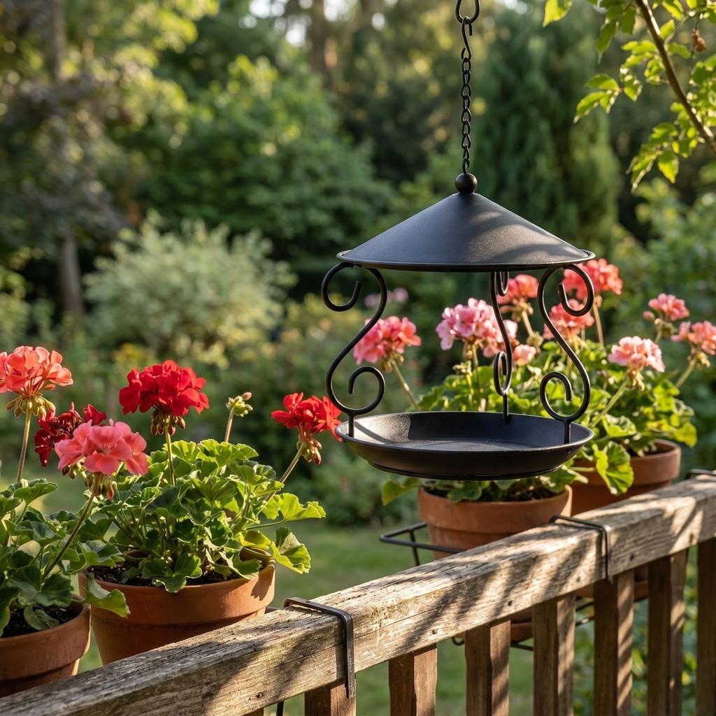 Outdoor Hanging Metal Bird Feeder with Circular Tray and Protective Roof for Garden Balcony Yard Automatic Feeding Station