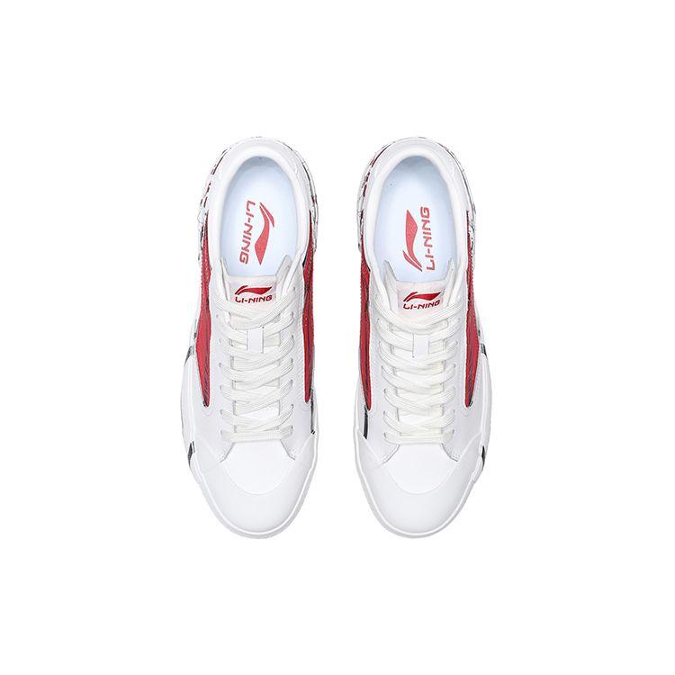 Li Ning Paris Fashion Week Series Synthetic Leather Classic Durable Lightweight Low-Top Skate Shoes Men Sneakers White Red AECR037-3
