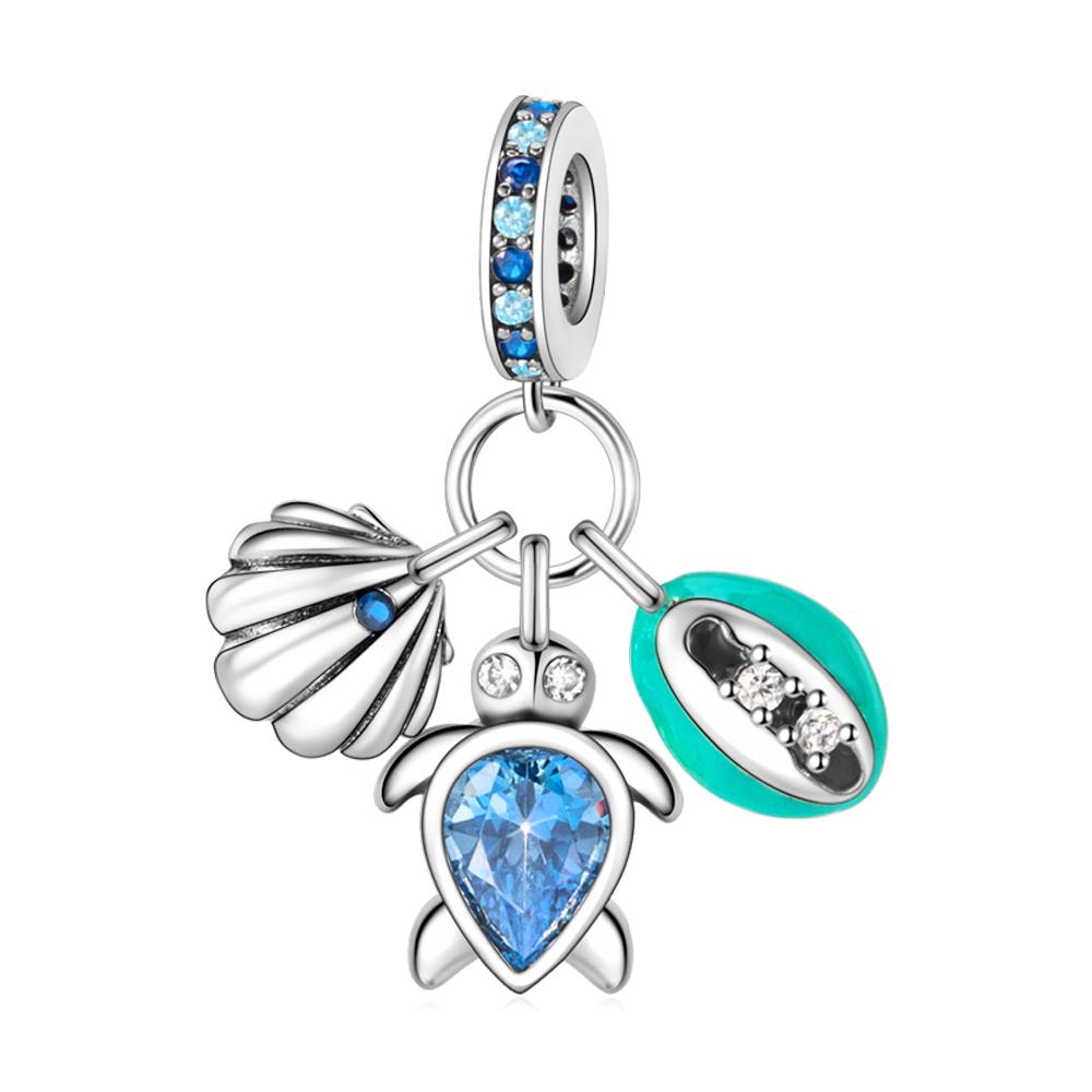 925 Silver Gold Shell Beads Jellyfish Seahorse Dangle Charm Snake Bracelet Necklace Beach Party Gift