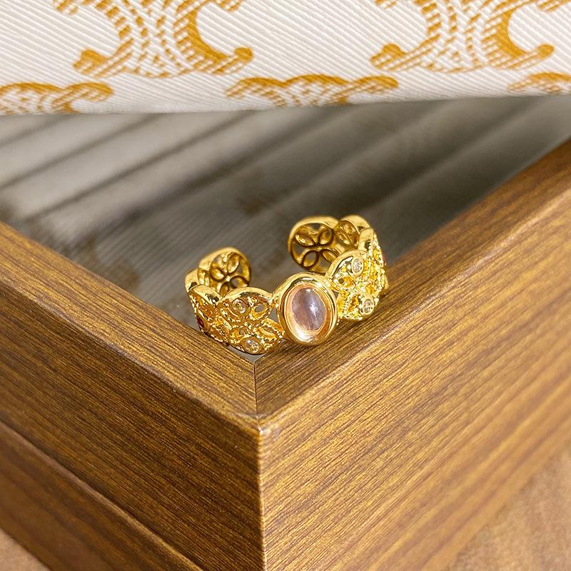 Medieval Personality Retro Fortune Imitation Opal Exquisite Opening Ring Fashion Niche Light Luxury High-End Ring Woman