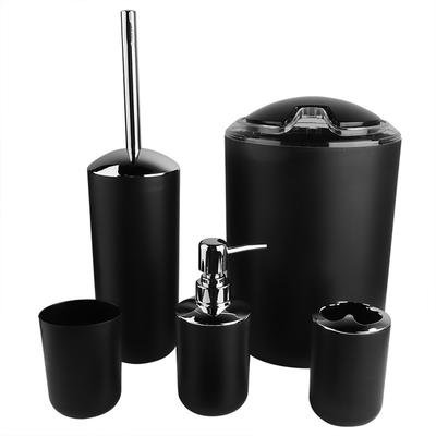 6pcs/set Bathroom Accessories Set  Toothbrush Holder,Trash Can,Soap Dispenser (Black)