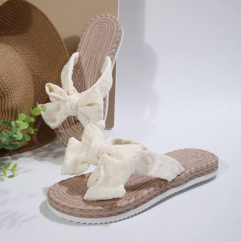 Women's Flat Slippers Summer New Round Head Toe Butterfly Knot Soft Sole Anti-slip Wear-resistant Light Sandals