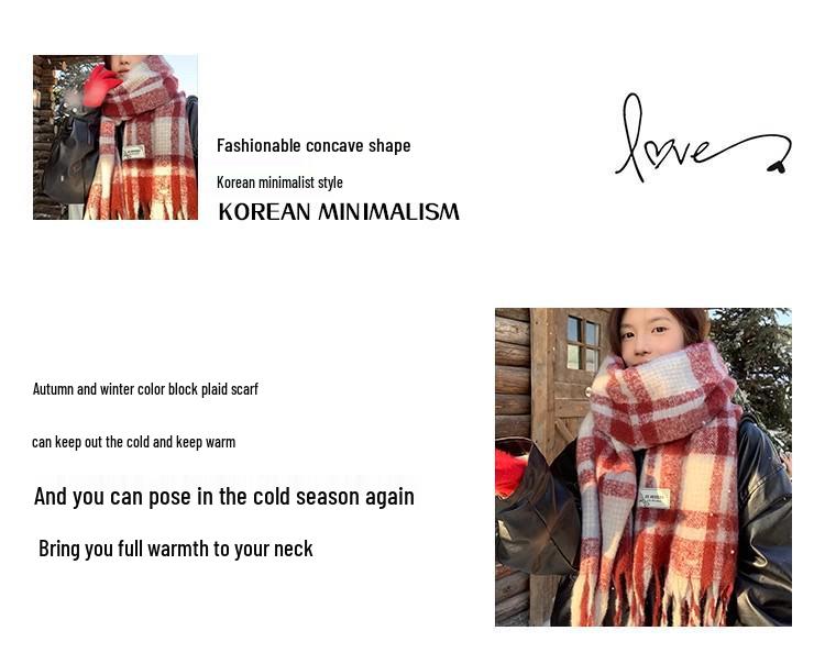 2025 Winter Red Plaid Scarf: Unisex Korean Style Blue & Black Neck Warmer