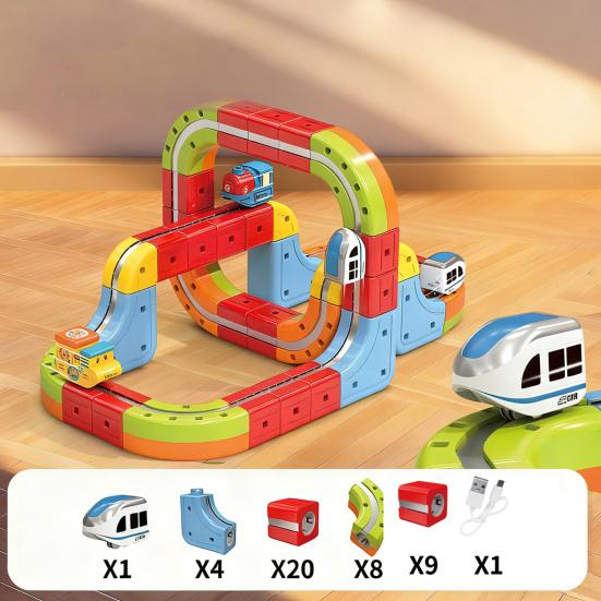 1 Set Manyetik Raylı Tren Oyuncak Seti Çocuklar Kendin Yap Ray İnşaatı Yerçekimine Meydan Okuyan Elektrikli Tren Oyuncak Yeni Başlayanlar İçin Raylı Araba Eğitici STEM Öğrenme Oyuncak