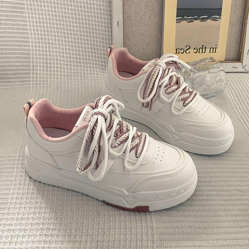 

Популярные женские белые туфли на платформе в гонконгском стиле, весна-осень, с чувством высокого класса, новинка 2025 года, нишевые, универсальные, повседневные спортивные туфли 40 розовый