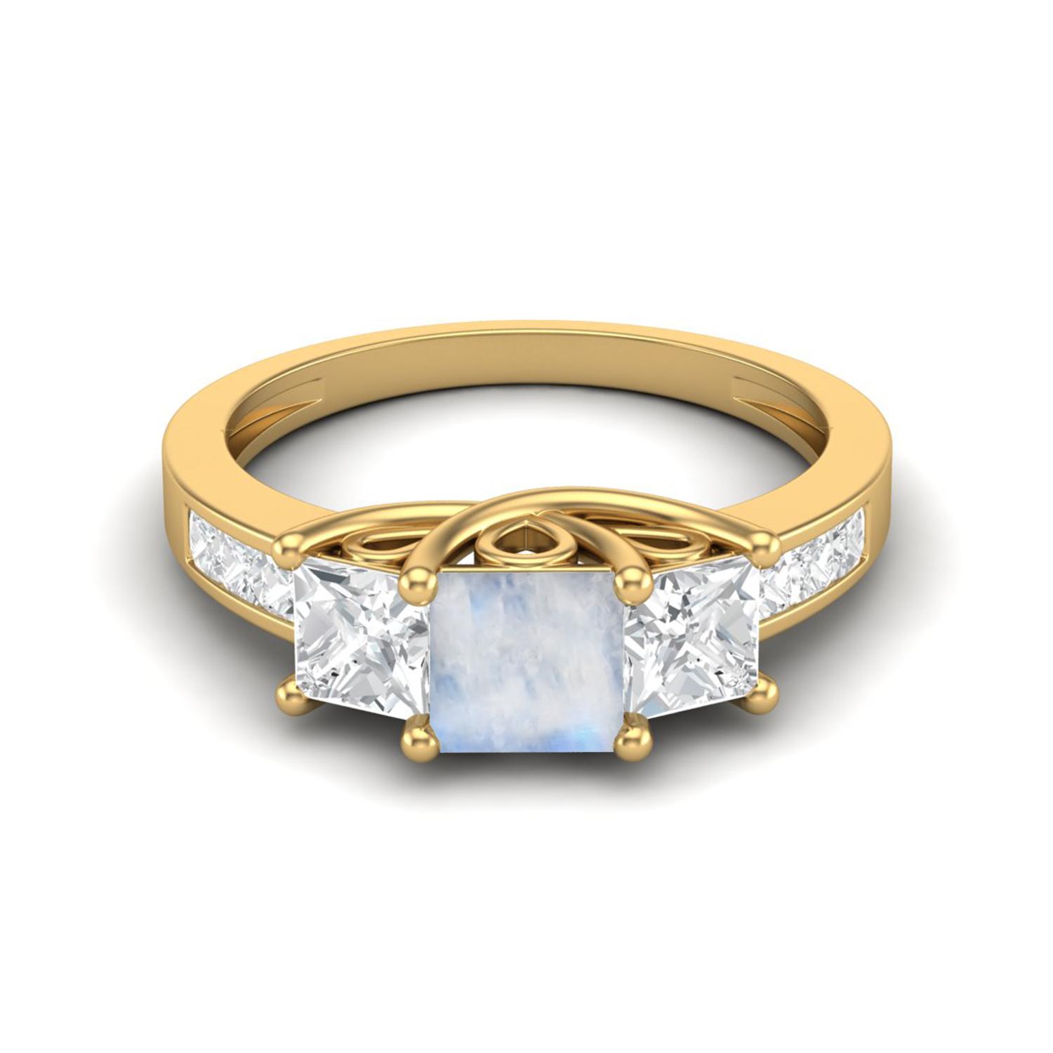 

2.11 Cts Square Cut Halo Three Stone Moonstone Gemstone 925 Sterling Silver Gold Vermeil Women Ring 11 жовтий