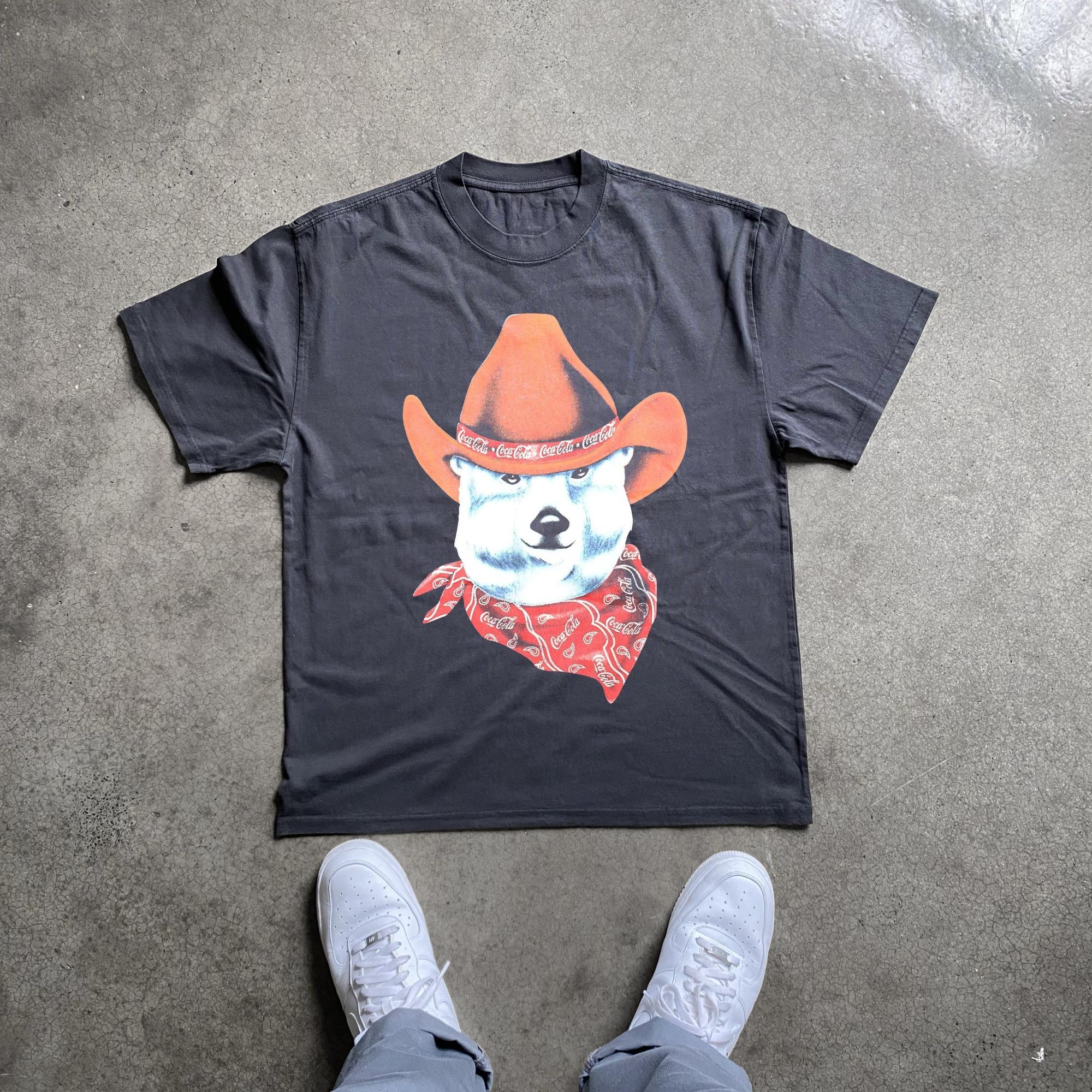 

Retro Cola Bear Pattern T-shirt for Men and Women 100% Cotton Short Sleeve Daily Wear T-shirt 5XL різнокольоровий