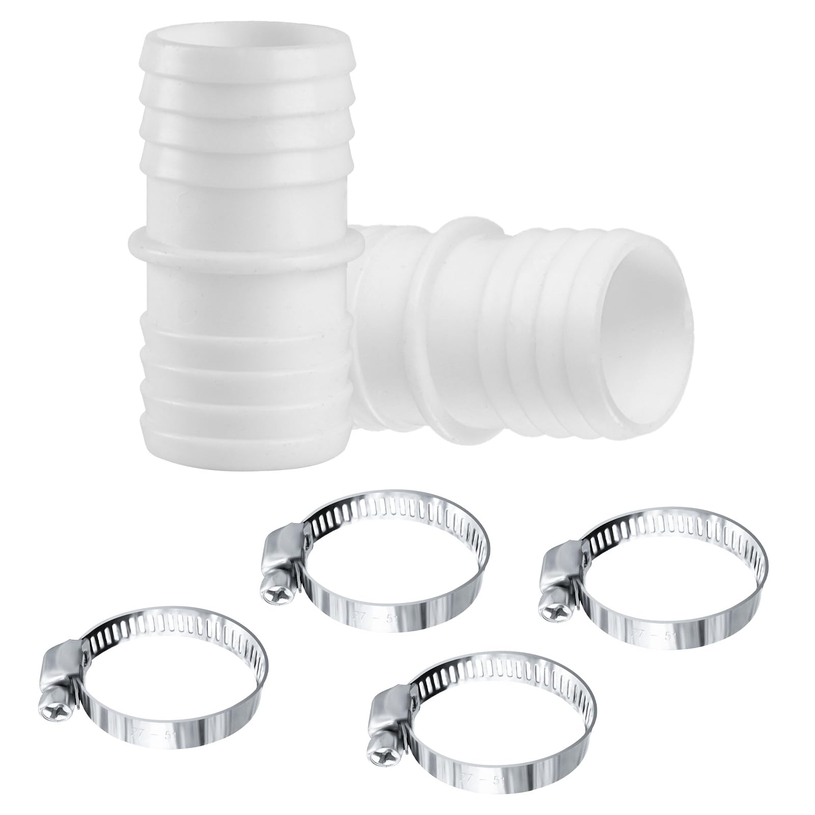 

2-Pack 38mm Pool Hose Connectors - Double Nozzle Adapter w/ 4 Stainless Clamps